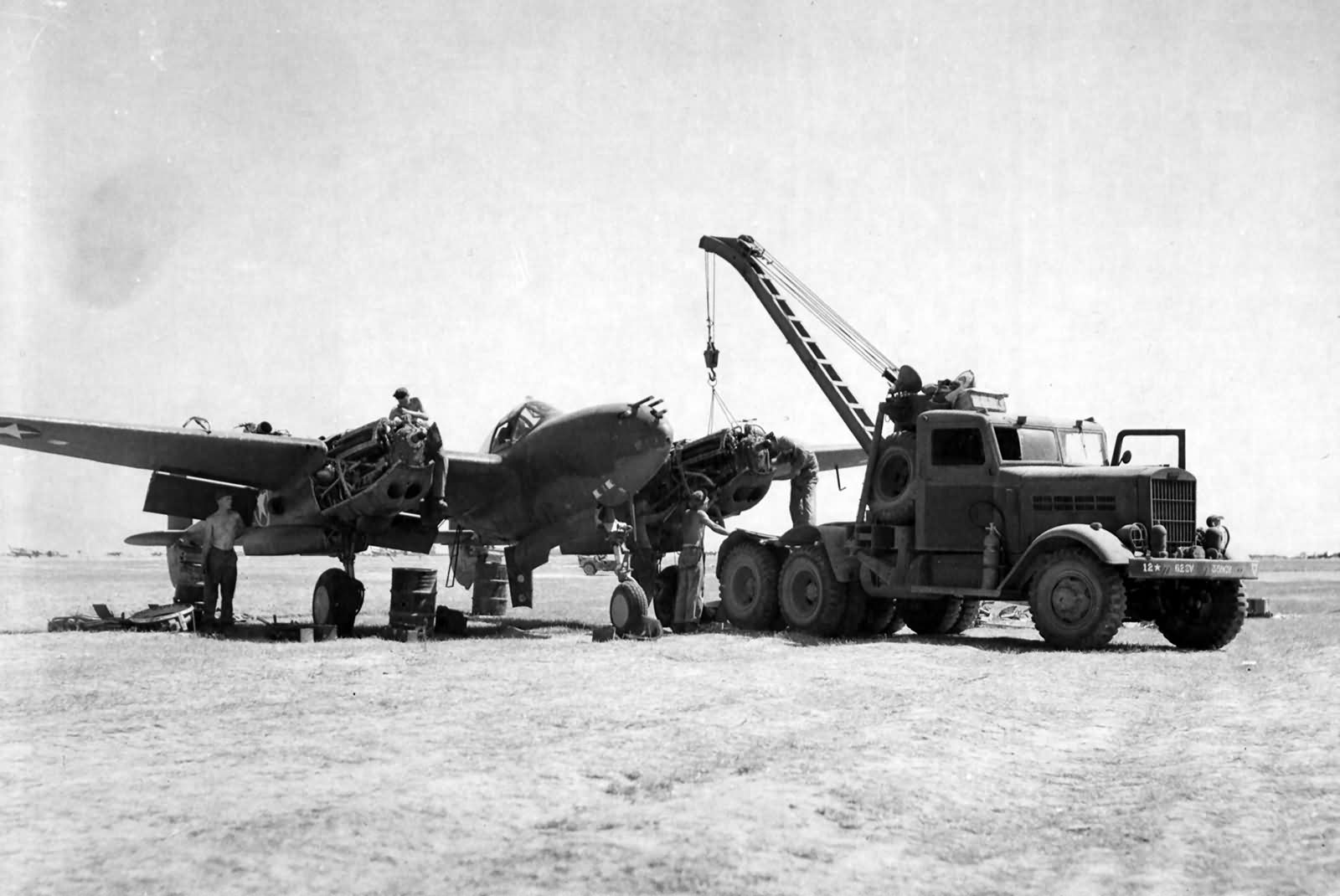 P-38 Lightning undergoing ground service North Africa
