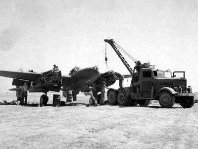 P-38 Lightning undergoing ground service North Africa