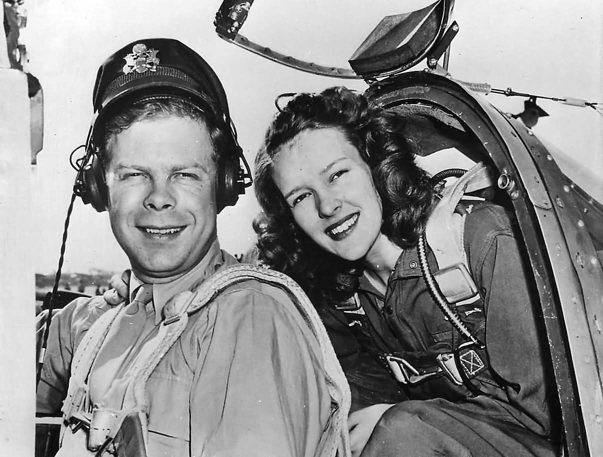 Pilot Richard Bong and Wife in His P-38 Lightning 1944