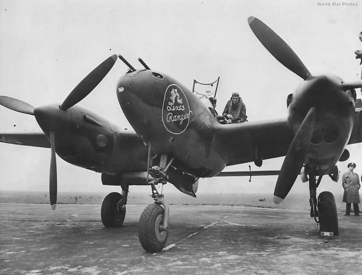 55th Fighter Group Ace Col Jack Jenkins with his P-38 Texas Ranger
