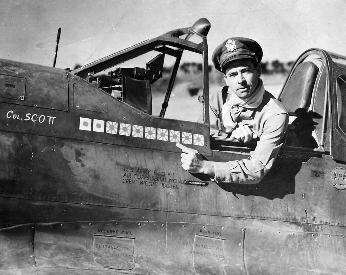 Ace Col Robert Scott 23rd Fighter Group In Cockpit of P-40K in China 1944