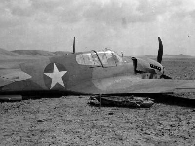 Curtiss P-40 after forced landing at El Saff Egypt on 22 February 1943