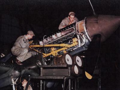 Ground Crew Working On A Curtiss P-40