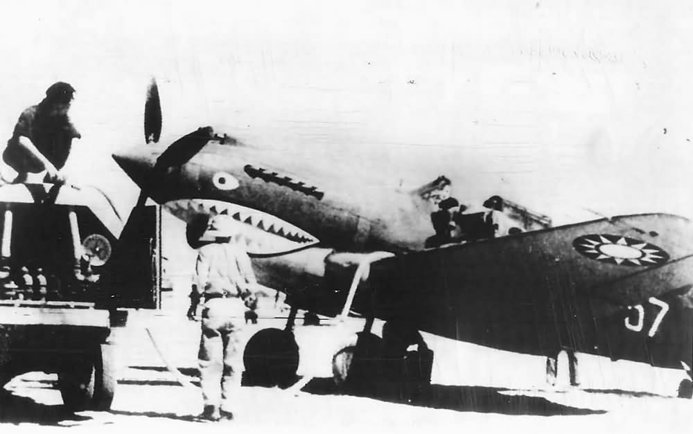 Shark Face P-40 of AVG Flying Tigers at base in Rangoon 1942
