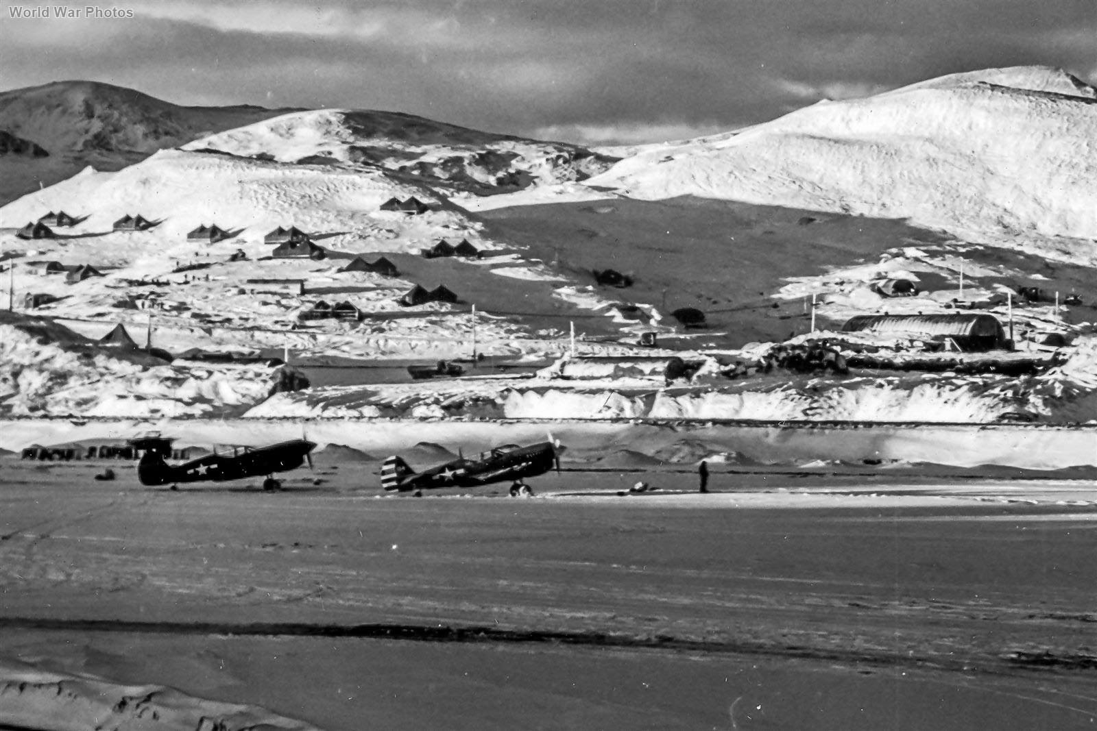 18th FS P-40s on the runway at Attu Island late 1943