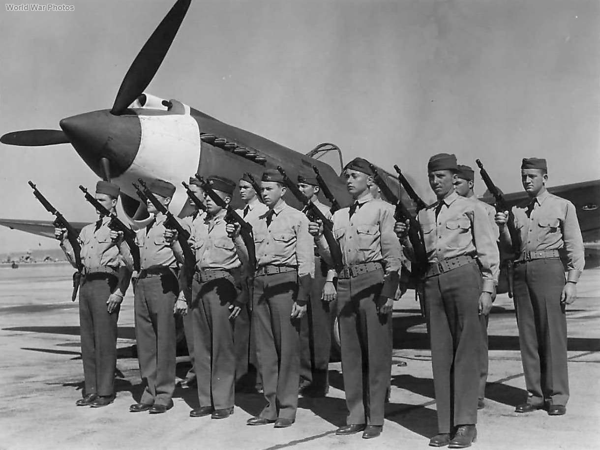 Security Squad with Tommy Guns by P-40 Hamilton Field 1941