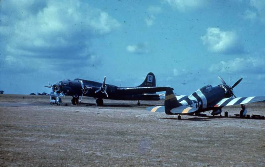 B-17 serial 43-3069 of the 96th BG and P-47 42-8190 of the 5th Emergency Rescue Squadron – color photo