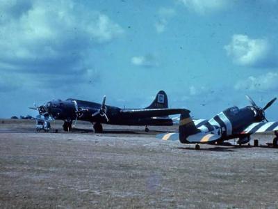 B-17 serial 43-3069 of the 96th BG and P-47 42-8190 of the 5th Emergency Rescue Squadron – color photo