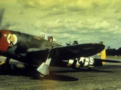 Col David Schilling of the 56th Fighter Group on board his P-47 Thunderbolt 42-26641