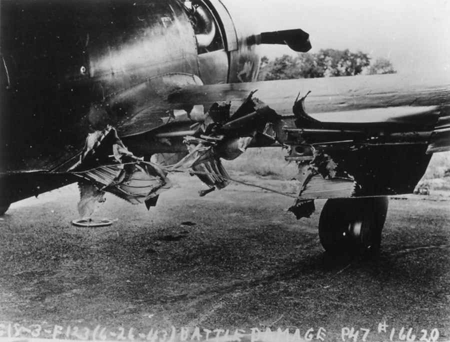 Damaged P-47C Thunderbolt code HV-O 41-6220 of the 61st Fighter Squadron, 56th FG – 26 June 1943