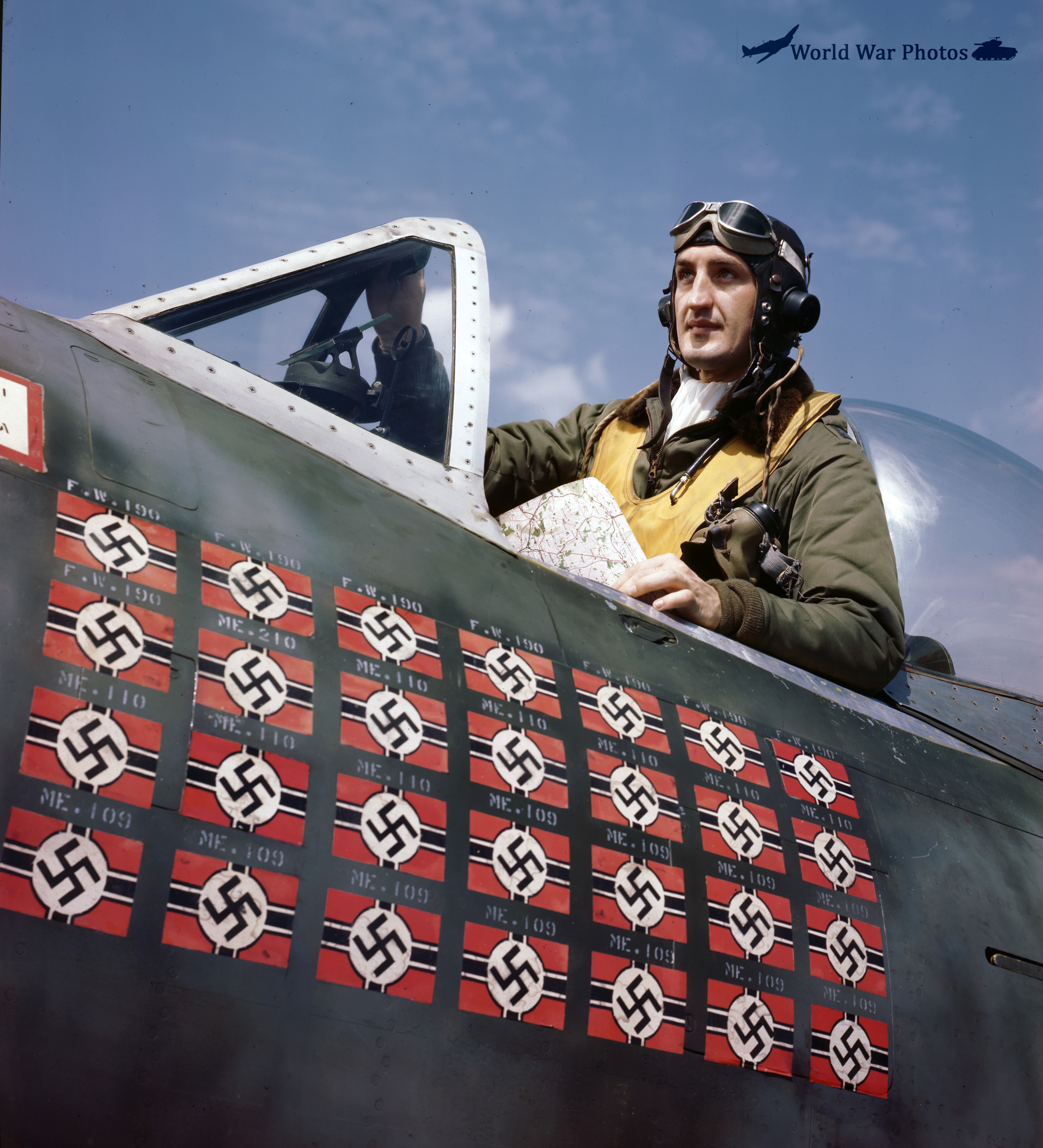 Lt Col Francis S. Gabreski of the 56th Fighter Group in the cockpit of his P-47 1944
