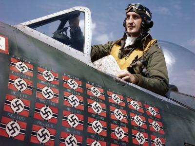 Lt Col Francis S. Gabreski of the 56th Fighter Group in the cockpit of his P-47 1944