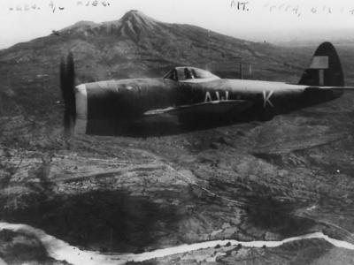 British Thunderbolt Mk II, code AW-K of No. 22 Squadron RAF in flight, Burma
