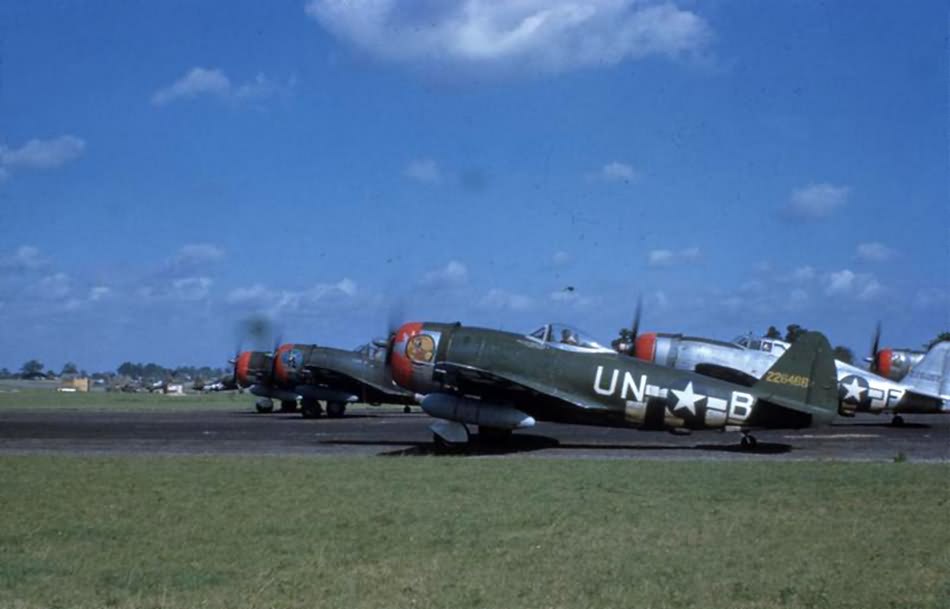 Thunderbolts of the 63rd Fighter Squadron, 56th Fighter Group prepare for take off