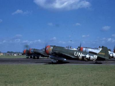 Thunderbolts of the 63rd Fighter Squadron, 56th Fighter Group prepare for take off