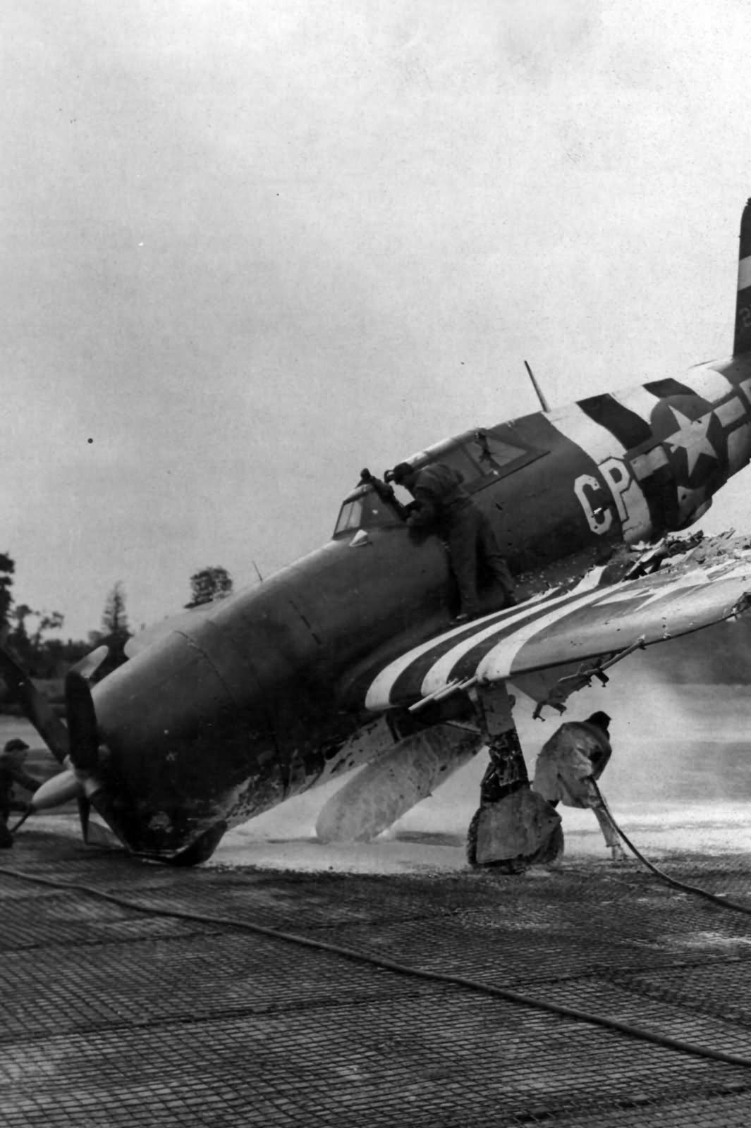 P-47D-20 Thunderbolt code CP-D of the 358th Fighter Group 367th Fighter Squadron with D-Day stripes