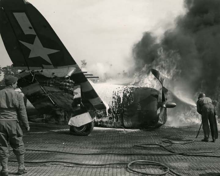 Burning P-47 Thunderbolt 9AF D-Day 1944