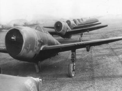 P-47 await assembly at Speke Airfield near Liverpool