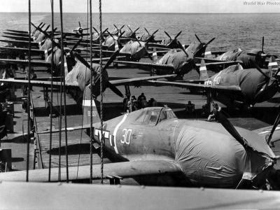 P-47s bound for Eniwetok aboard USS Manila Bay 13th June 1944