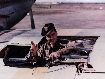 1lt James Fisk of the 309th FS 31st FG Standing In The Hole Left By Anti Aircraft Fire
