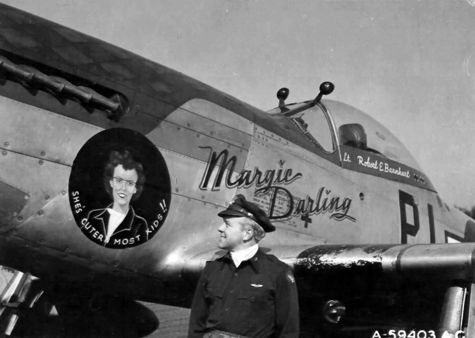 Capt Robert Barnhart of the 360th FS 356th Fighter Group and P-51D Mustang 44-15189 „Margie Darling” Code PI-B