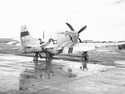 P-51D Mustang 44-14114 damaged after belly landing 364th Fighter Group