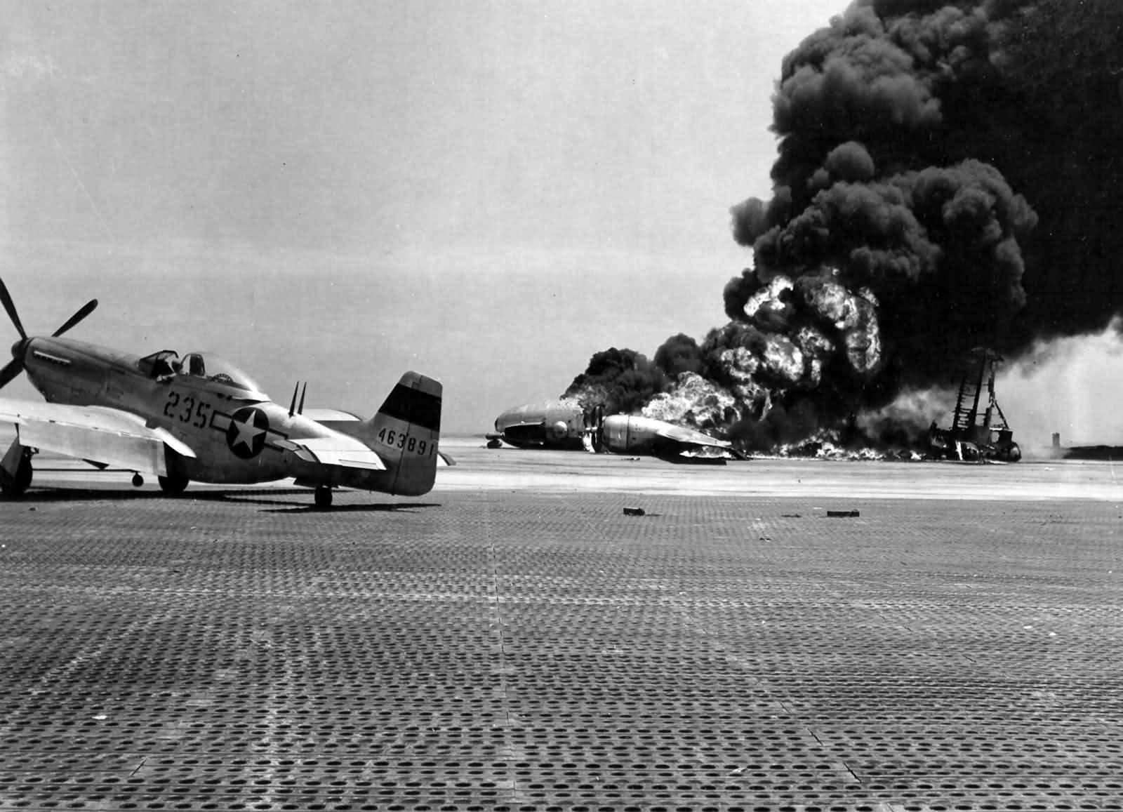 P-51D 44-63891 #235 pilot 1lt John W Brock 46th Fighter Squadron 21st FG And 504th BG B-29 Crash Landing