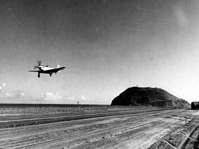 P-51D Mustang from 21st FG Comes In To Land On Iwo Jima