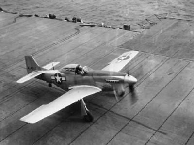 P-51D Mustang landing aboard USS Shangri La 1944