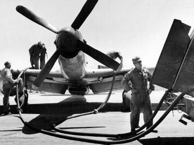 P-51D Mustang of the 15th Fighter Group Refueling Iwo Jima 1945