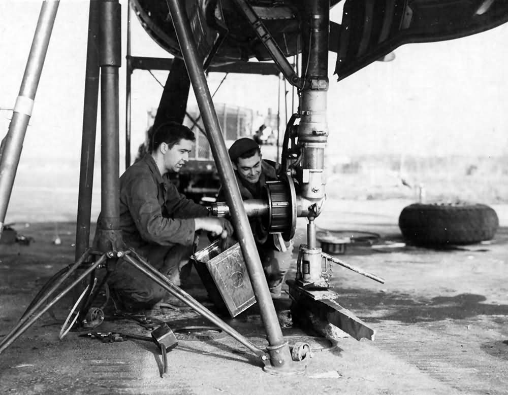 Clean And Fix The Brake On A Northrop P-61 Black Widow of the 9th AF France 27 September 1944