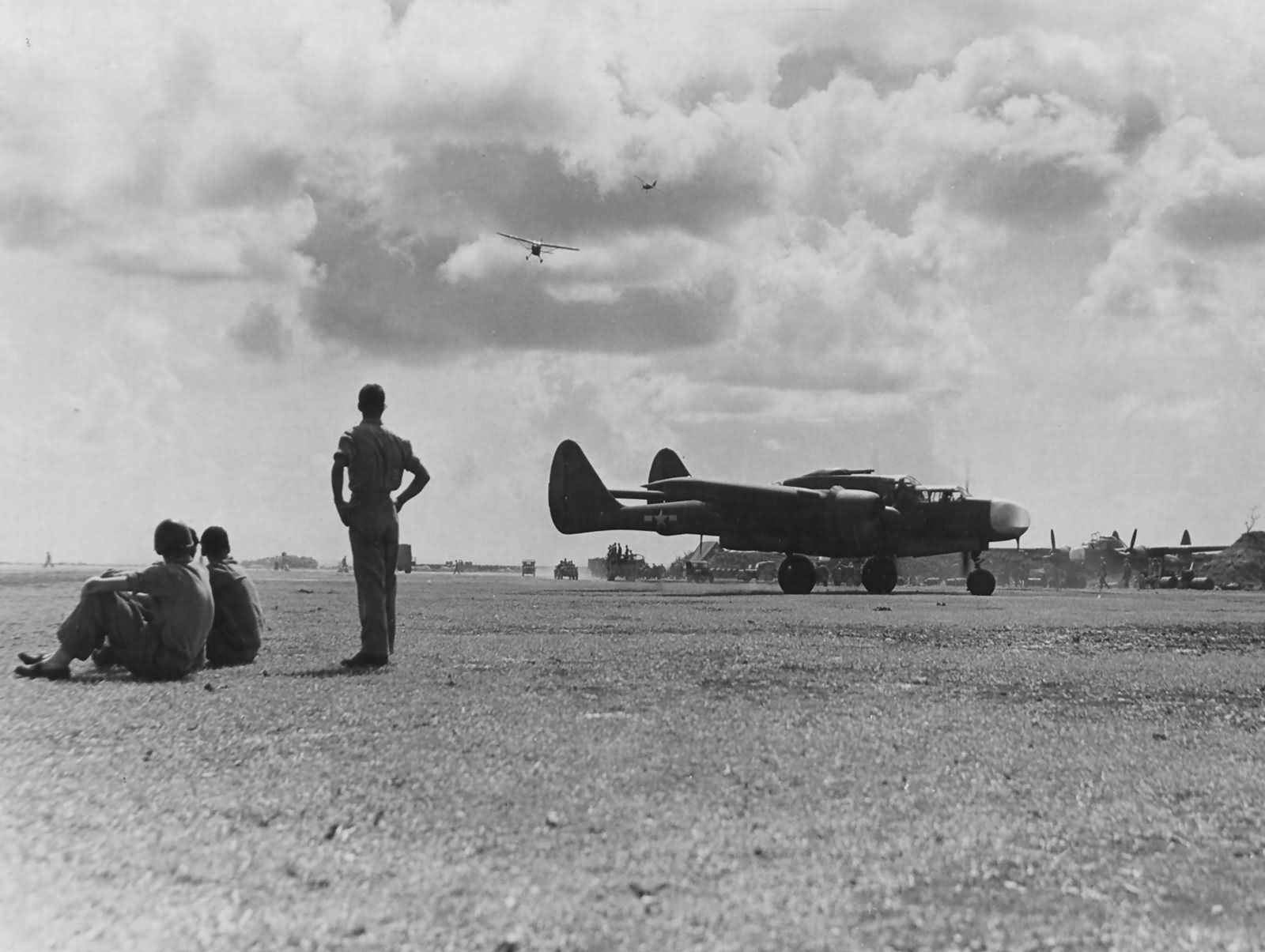 P-61A Black Widow 42-5528 Jap Batty of the 6th Night Fighter Squadron taxiing at Saipan airfield