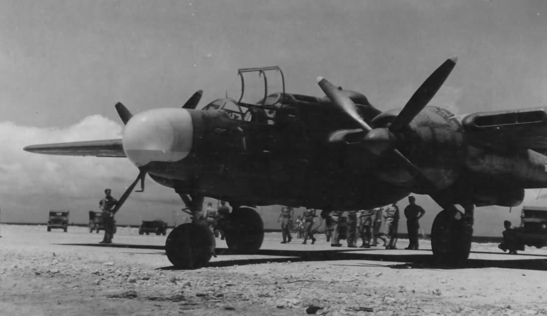P-61 A Black Widow of the 6th NFS stop over at Kwajalein en route to Saipan 10 June 1944
