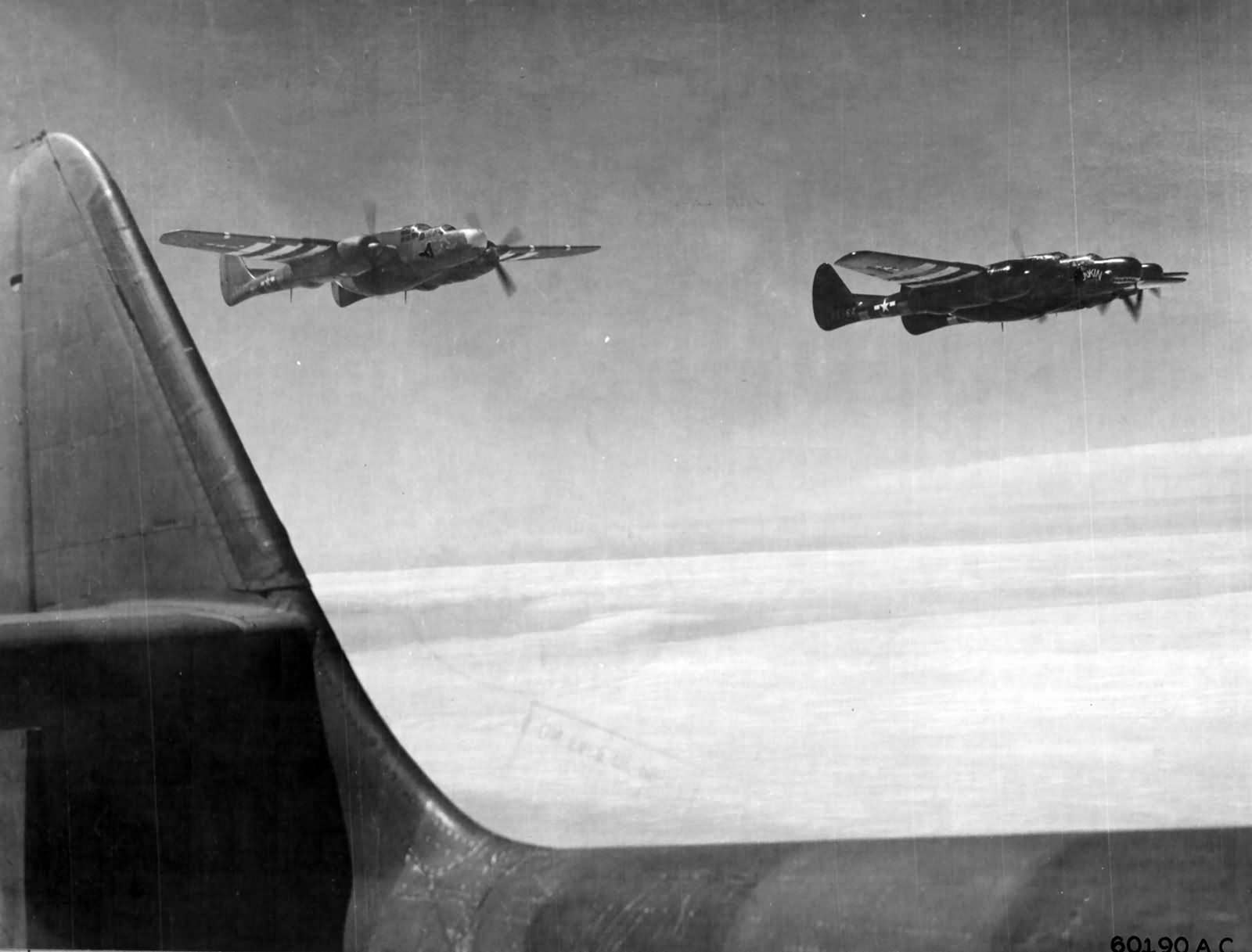 P-61 Black Widow of the 422nd Night Fighter Squadron 42-5564 Jukin Judy and 42-5536 Husslin Hussey
