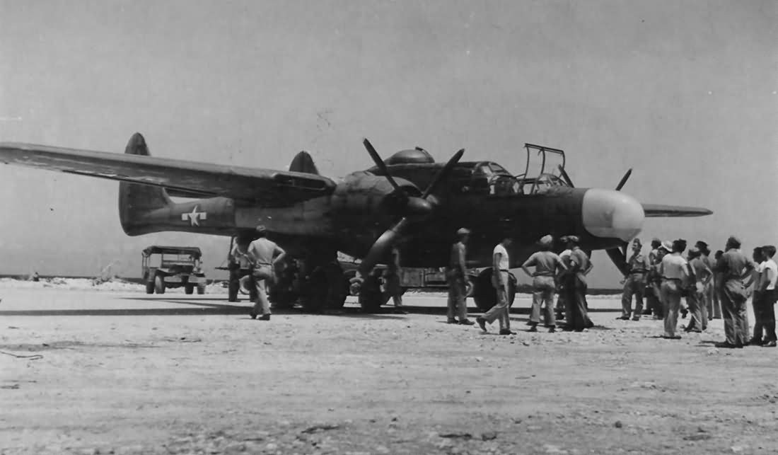 P-61 Black Widow of the 6th NFS stop over at Kwajalein en route to Saipan 10 June 1944
