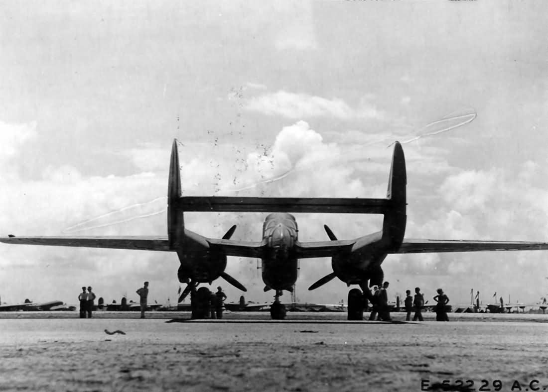 P-61 Black Widow of the 6th NFS stop over at Kwajalein en route to Saipan 10 June 44 2