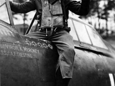 Lt Virgil Meroney of the 487th FS, 352nd Fighter Group in the cockpit of his P-47D Thunderbolt 42-8473 HO-V