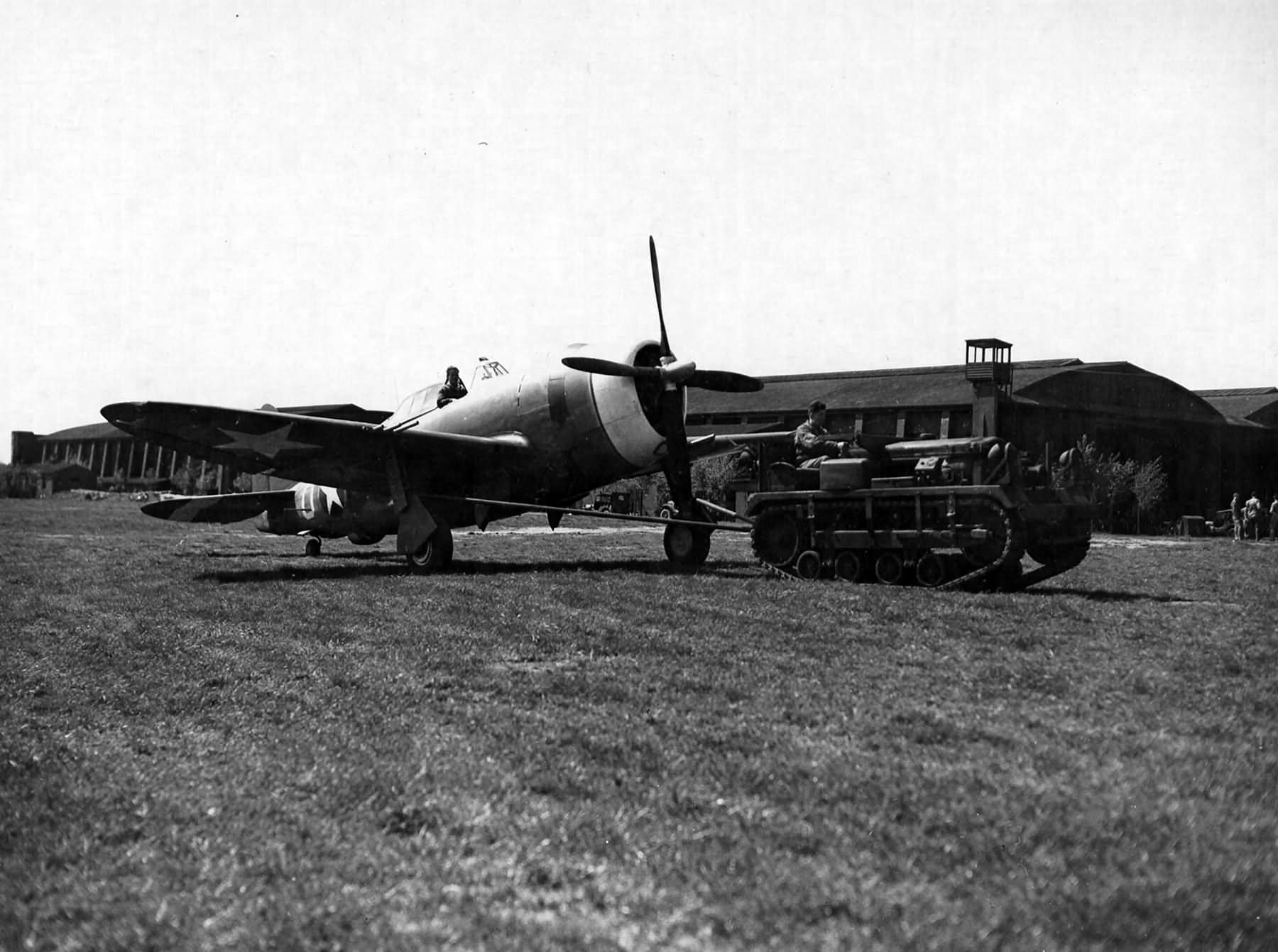 May 1943 – unidentified P-47C Thunderbolt of the 78th Fighter Group under tow at Duxford