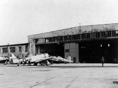 P-47D Thunderbolt code 4K-V, serial 42-28533 of the 506th FS, 404th Fighter Group on the ramp at Fritzlar AB Germany