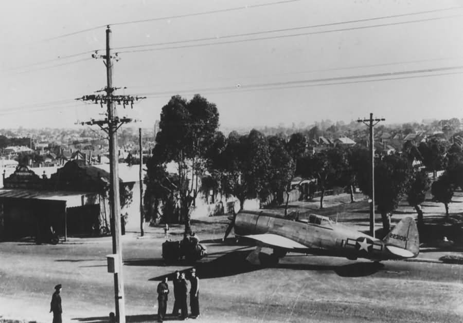 P-47 Thunderbolt serial 42-23109 of the 58th Fighter Group being towed through Brisbane Australia 1944