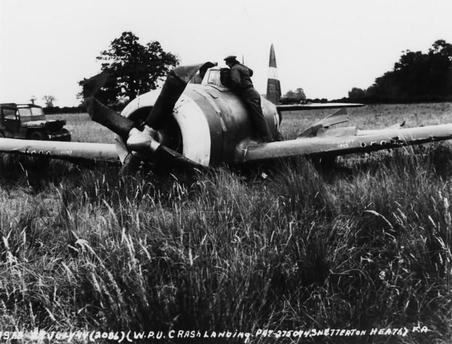 P-47 Thunderbolt 42-75094 3rd Bomb Division crash landed, 28 July 1944 Snetterton Heath