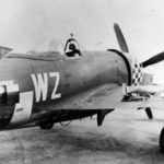 battle damaged P-47 Thunderbolt of the 78th Fighter Group at Duxford