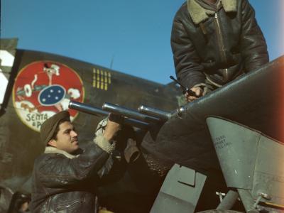 Cleaning guns on a P-47 Thunderbolt 1st Brazilian Fighter Squadron Italy