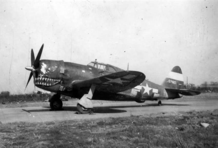 shark mouth P-47 Thunderbolt 41-6380 used as a group monitor aircraft by the 448th BG