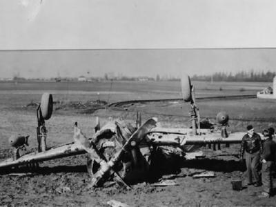 wreck of a P-47 Thunderbolt that crashed on take off