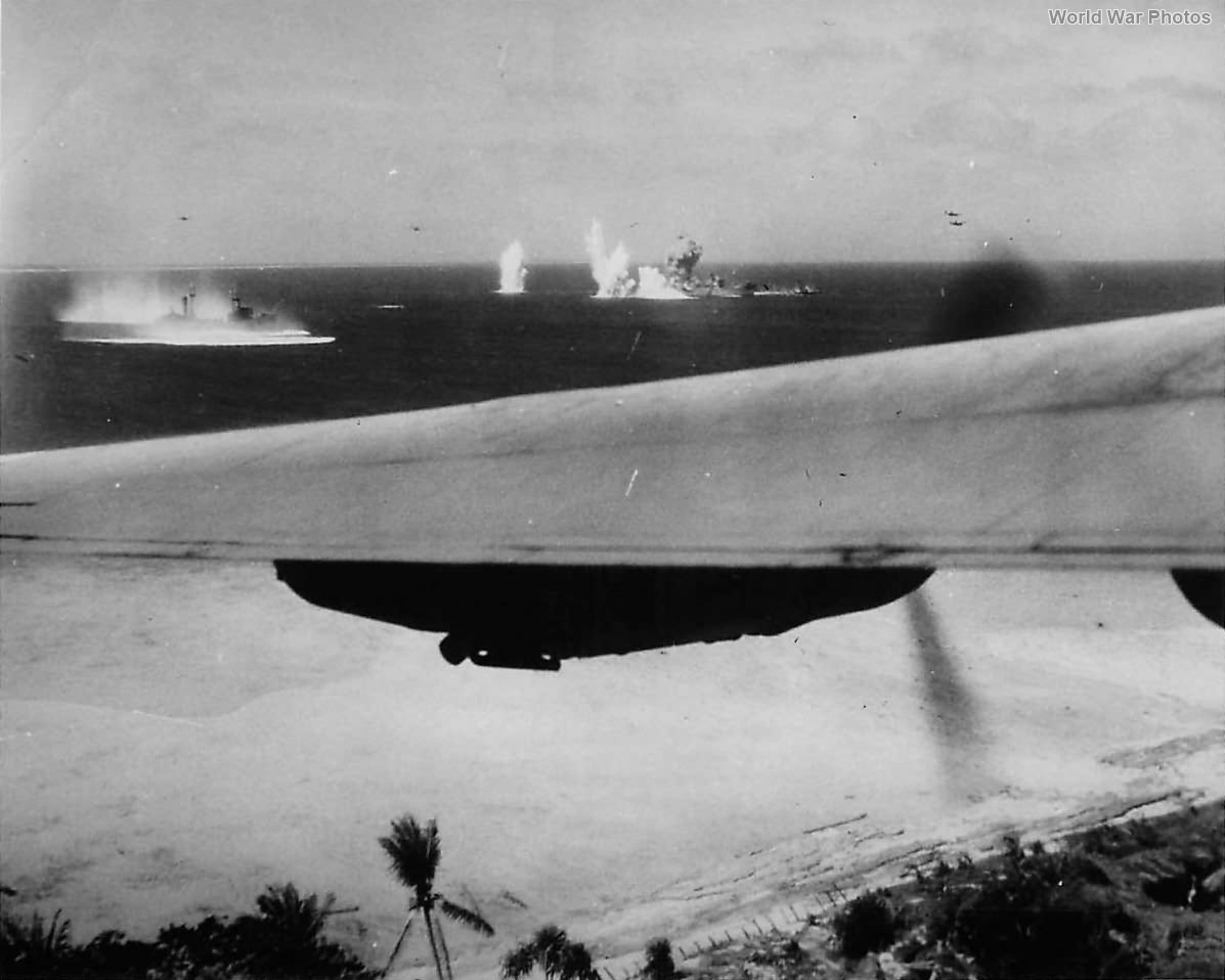 Comdr „Bus” Miller of VB-109 blasts Japanese ships at Kwajalein 1944