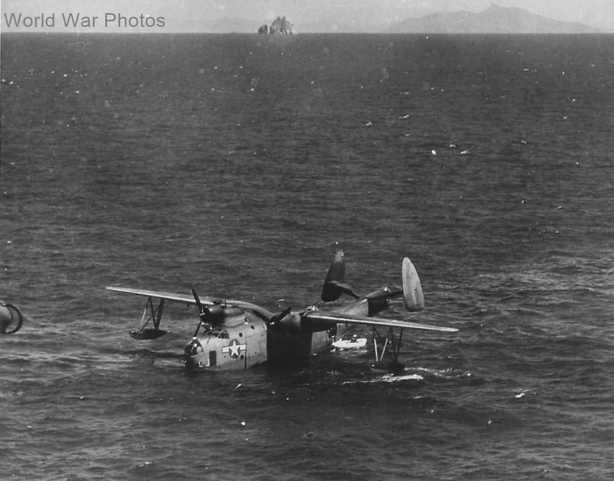 Crew of downed PBM-5 board life rafts off Korea 1945