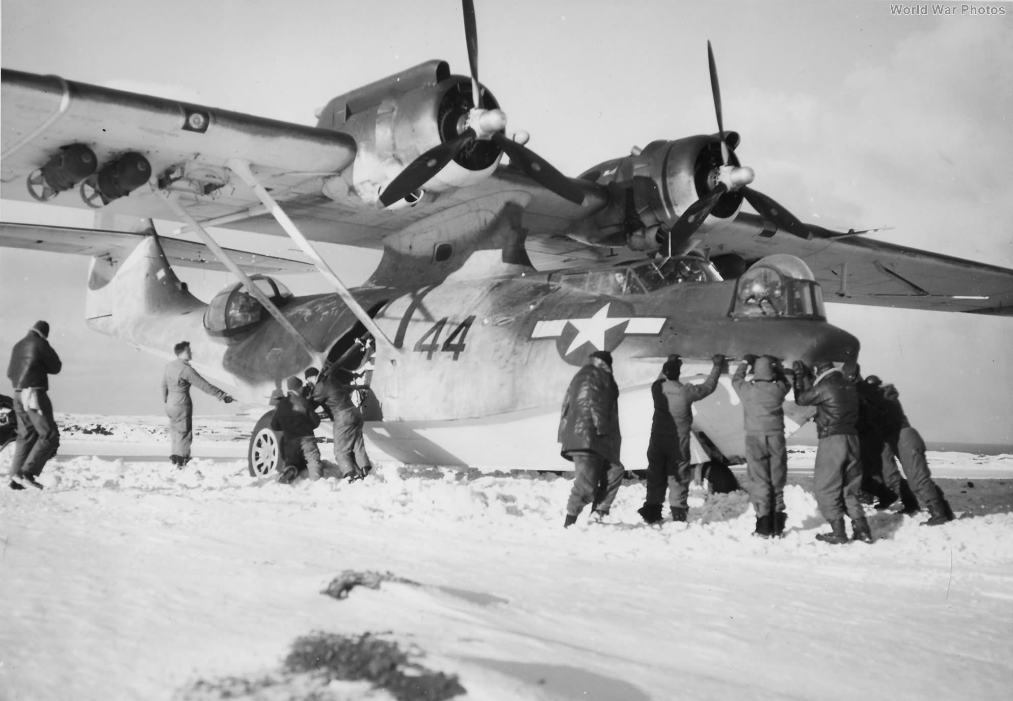 PBY-5A of the FAW-4 after skidding off the runway at Amchillea Island in January 1944