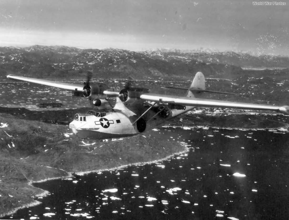 PBY-5A of the VP-6 in flight over Narsarsuaq Fjord Greenland in 1945