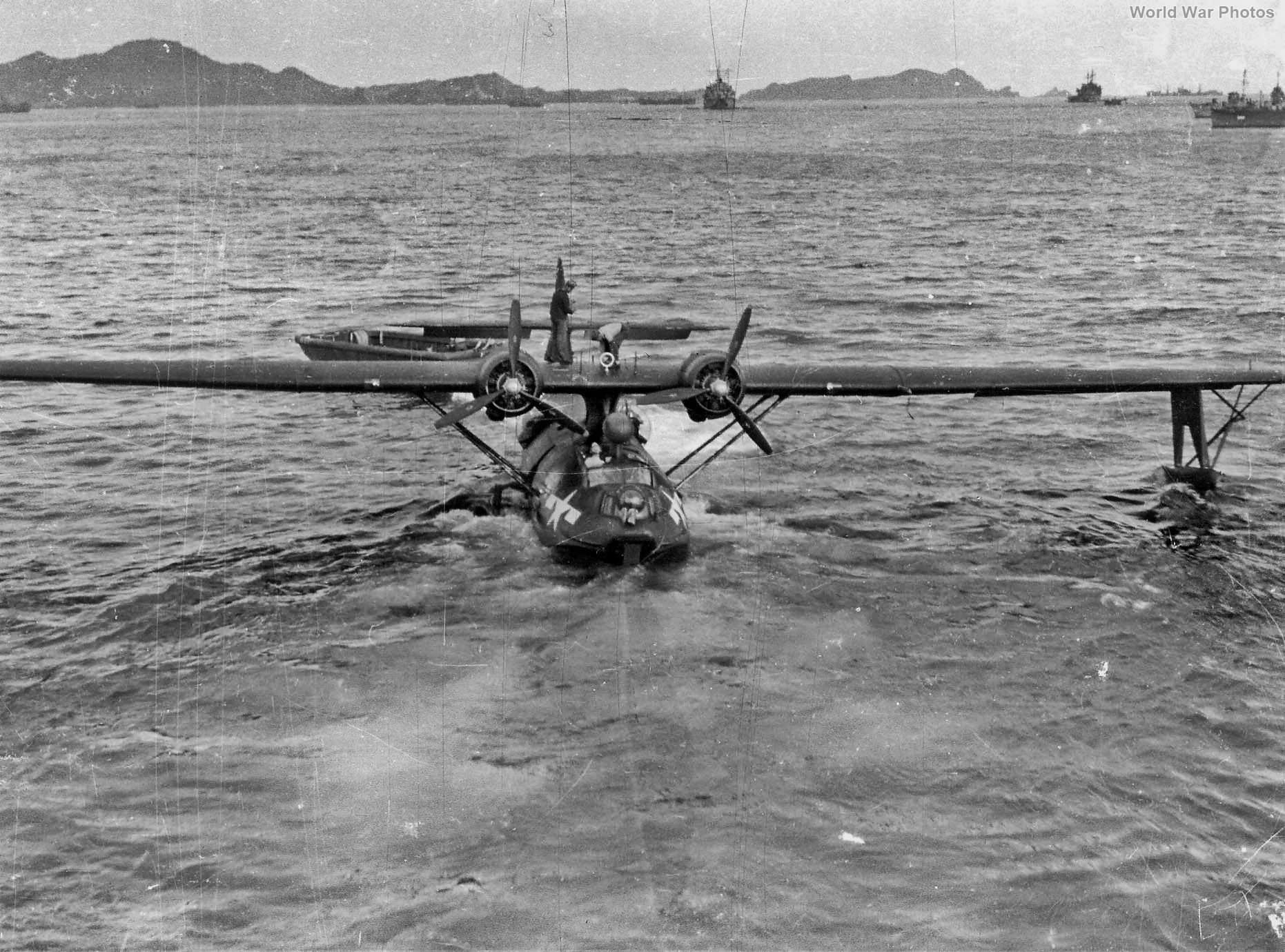 PBY-5A of the VPB-54 being prepared for beaching at Kossol Roads November 1944